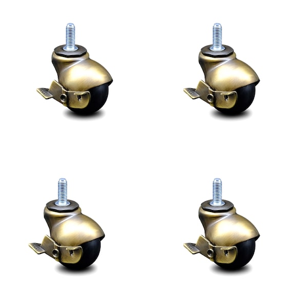 Service Caster 2 Inch Antique Brass Hooded 3/8 Inch Threaded Stem Ball Casters with Brake, 4PK SCC-TS01S20-POS-WA-SLB-38-4 - main